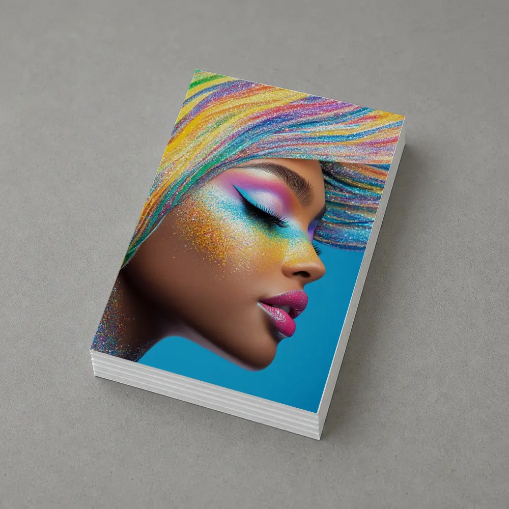 Rainbow Glitter Makeup Woman Blue Background – Postcards