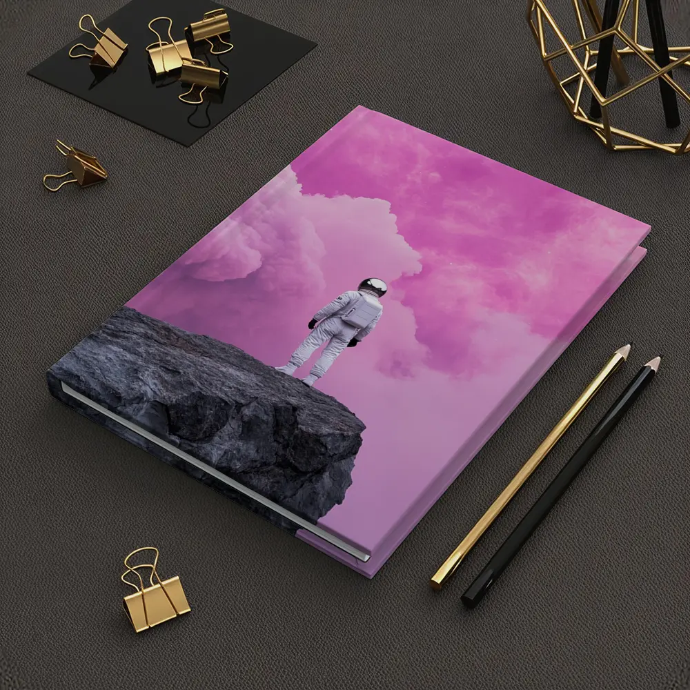 Astronaut Standing On Rock Pink Sky – Notebooks