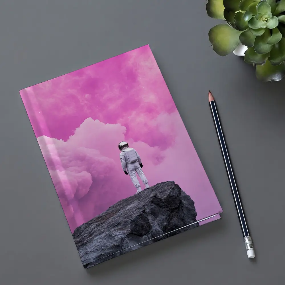 Astronaut Standing On Rock Pink Sky – Notebooks