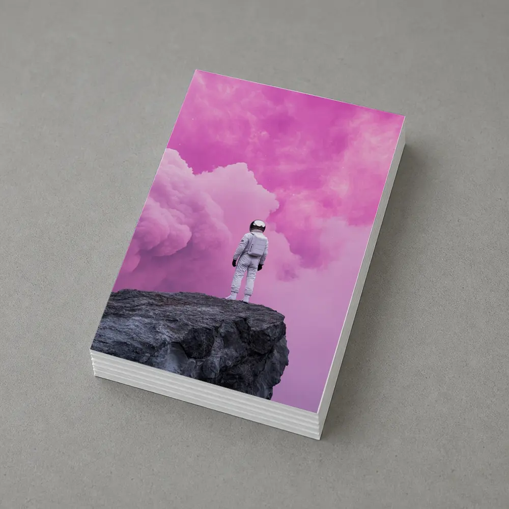Astronaut Standing On Rock Pink Sky – Postcards