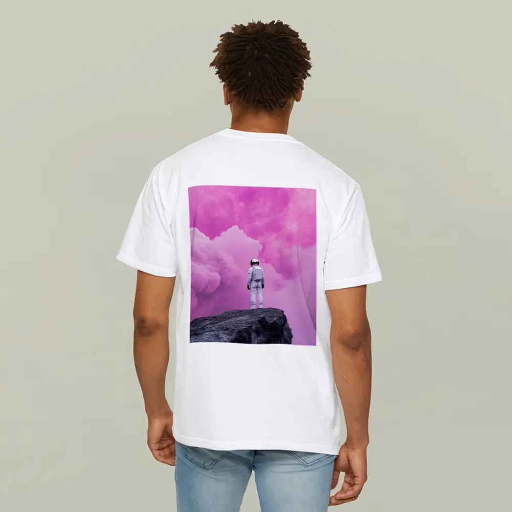Astronaut Standing On Rock Pink Sky – T-Shirts