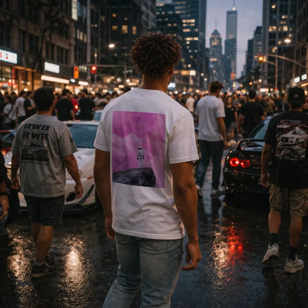 Astronaut Standing On Rock Pink Sky – T-Shirts