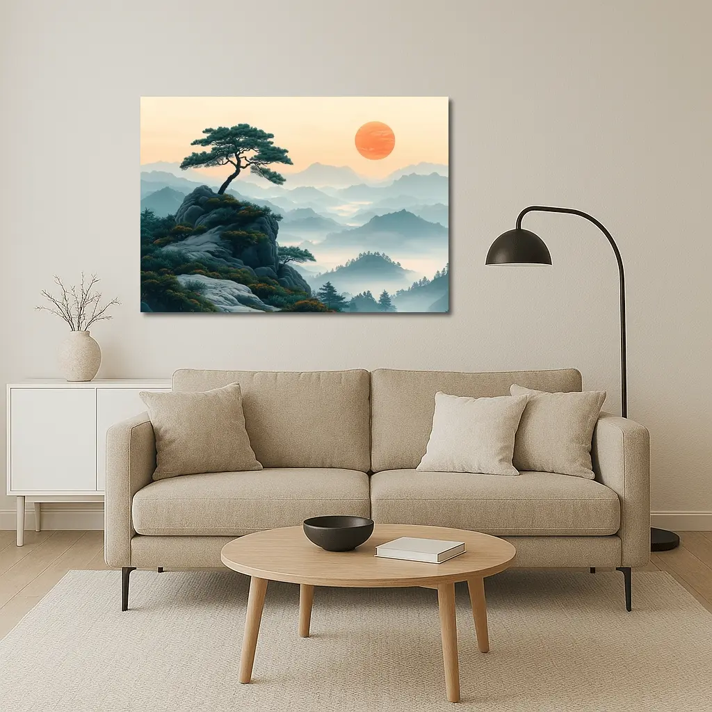Japanese Pine Tree Mountain Sunrise Landscape – Wall Art