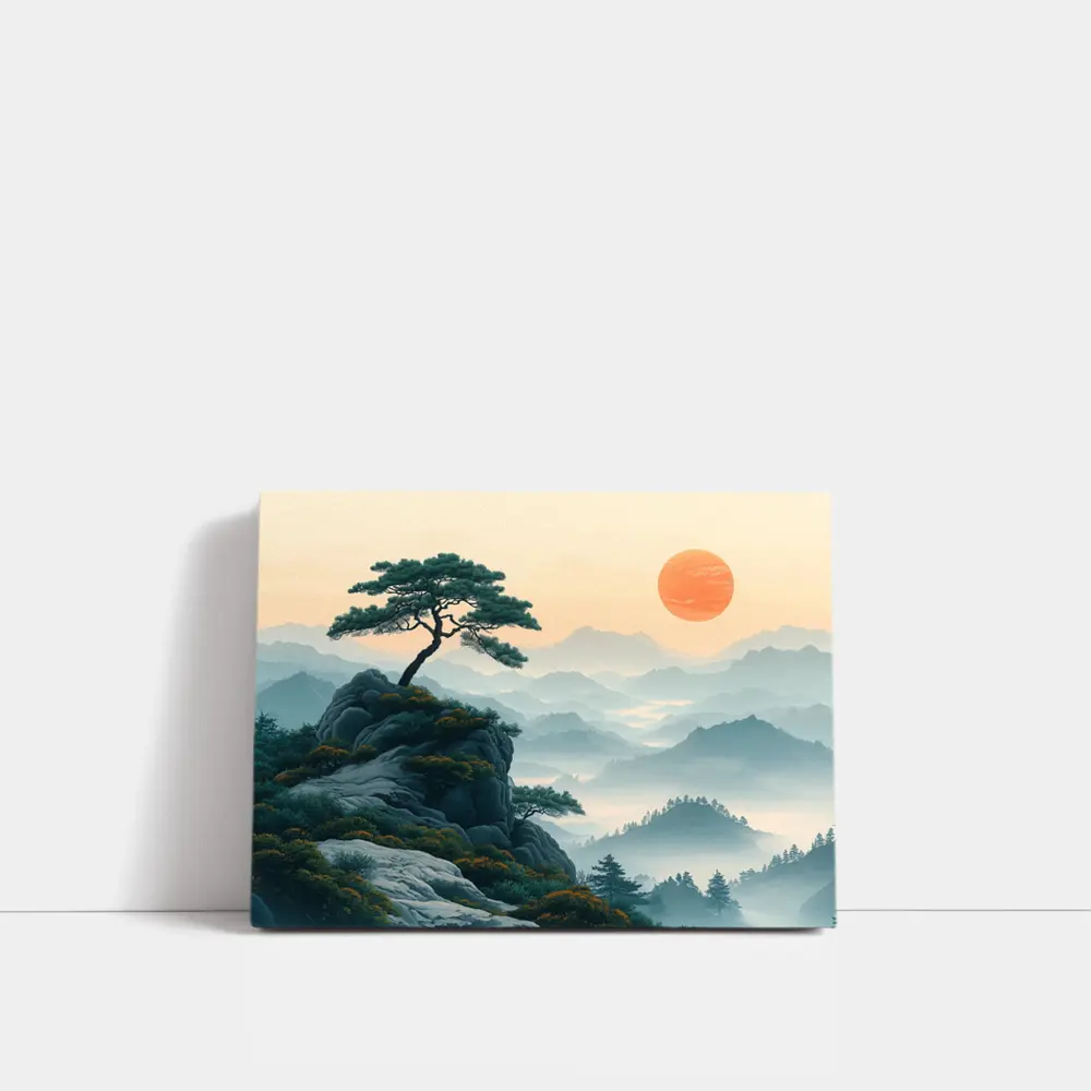 Japanese Pine Tree Mountain Sunrise Landscape – Wall Art