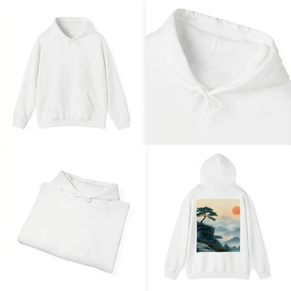 Japanese Pine Tree Mountain Sunrise Landscape – Hoodies