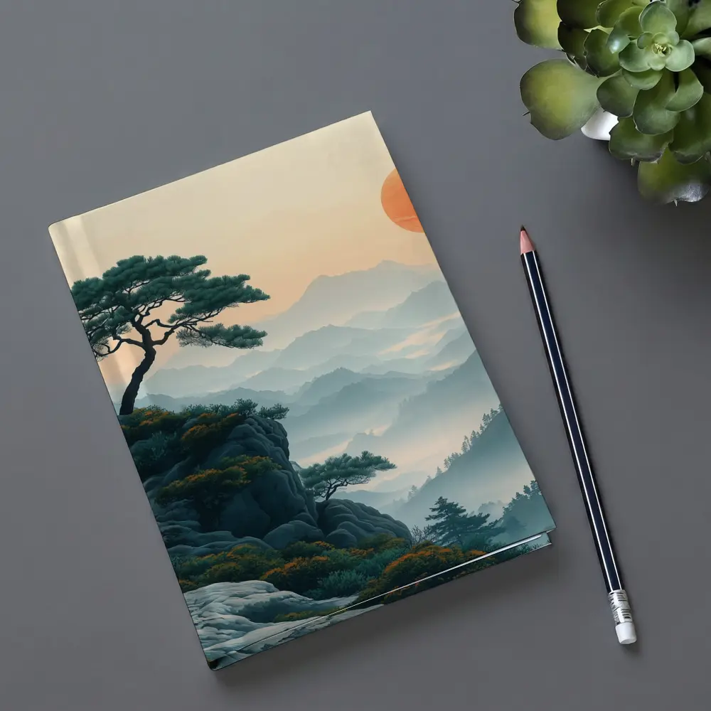 Japanese Pine Tree Mountain Sunrise Landscape – Notebooks