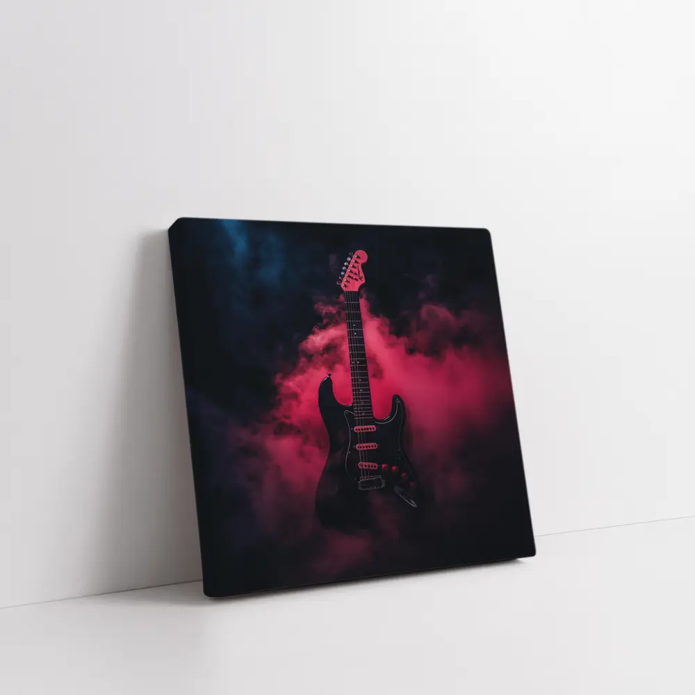 Black Electric Guitar Red Smoke Background – Wall Art