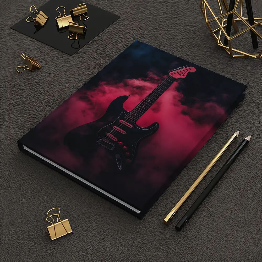 Black Electric Guitar Red Smoke Background – Notebooks