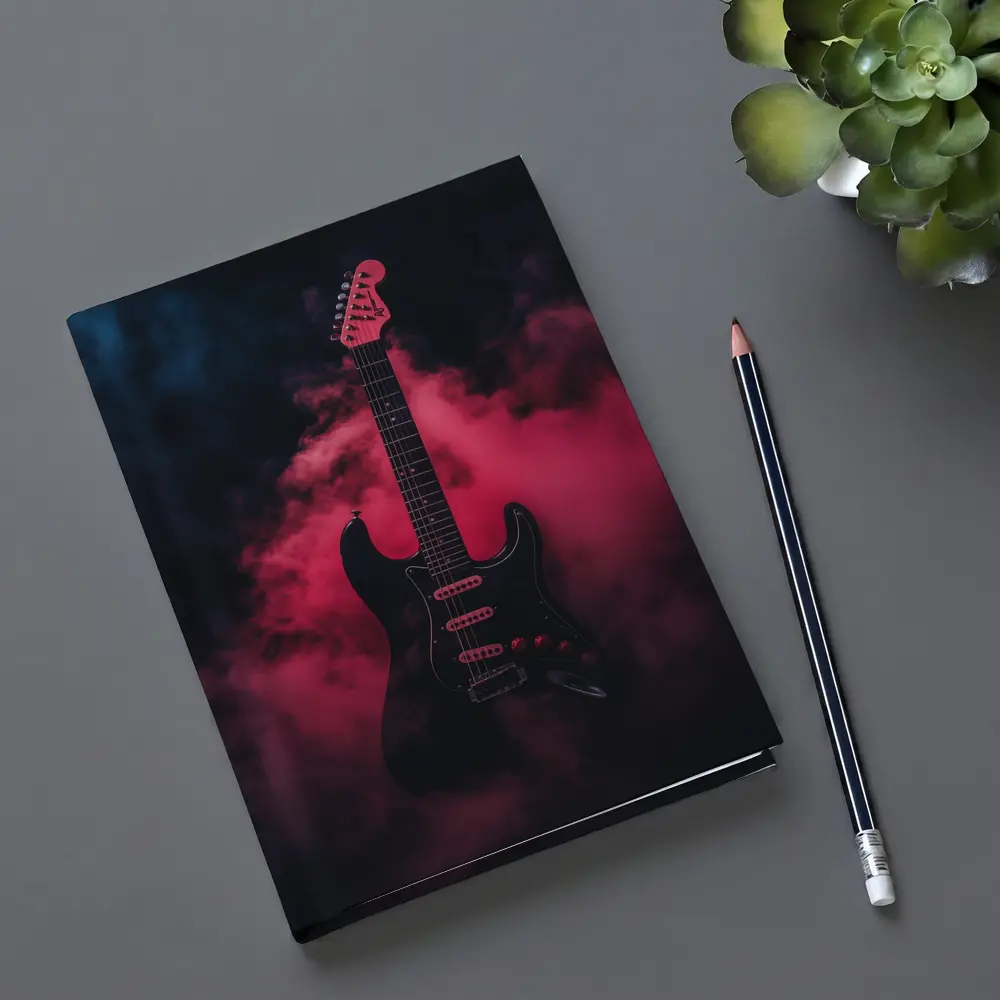Black Electric Guitar Red Smoke Background – Notebooks