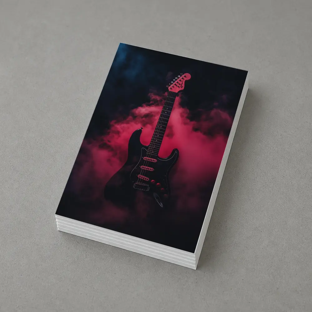 Black Electric Guitar Red Smoke Background – Postcards