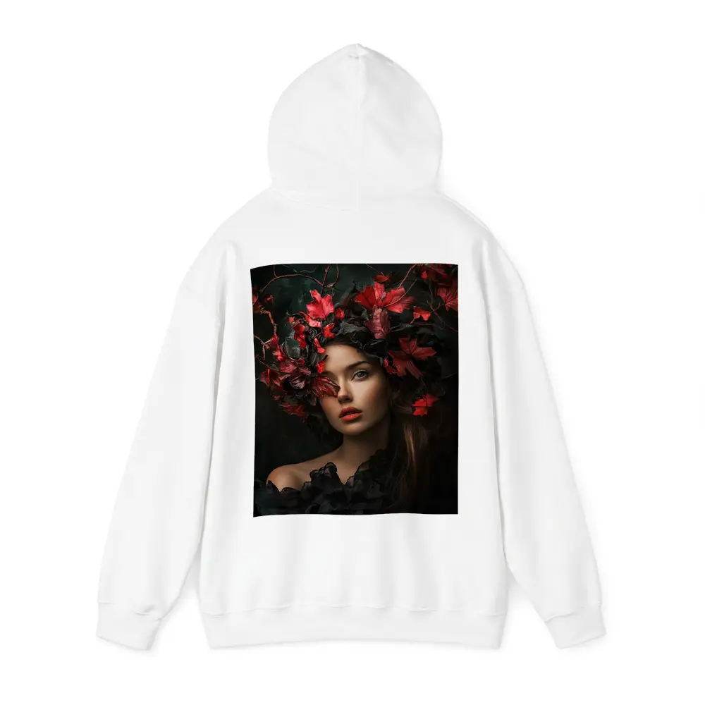 Dark Feminine Portrait Red Autumn Leaves Headdress – Hoodies