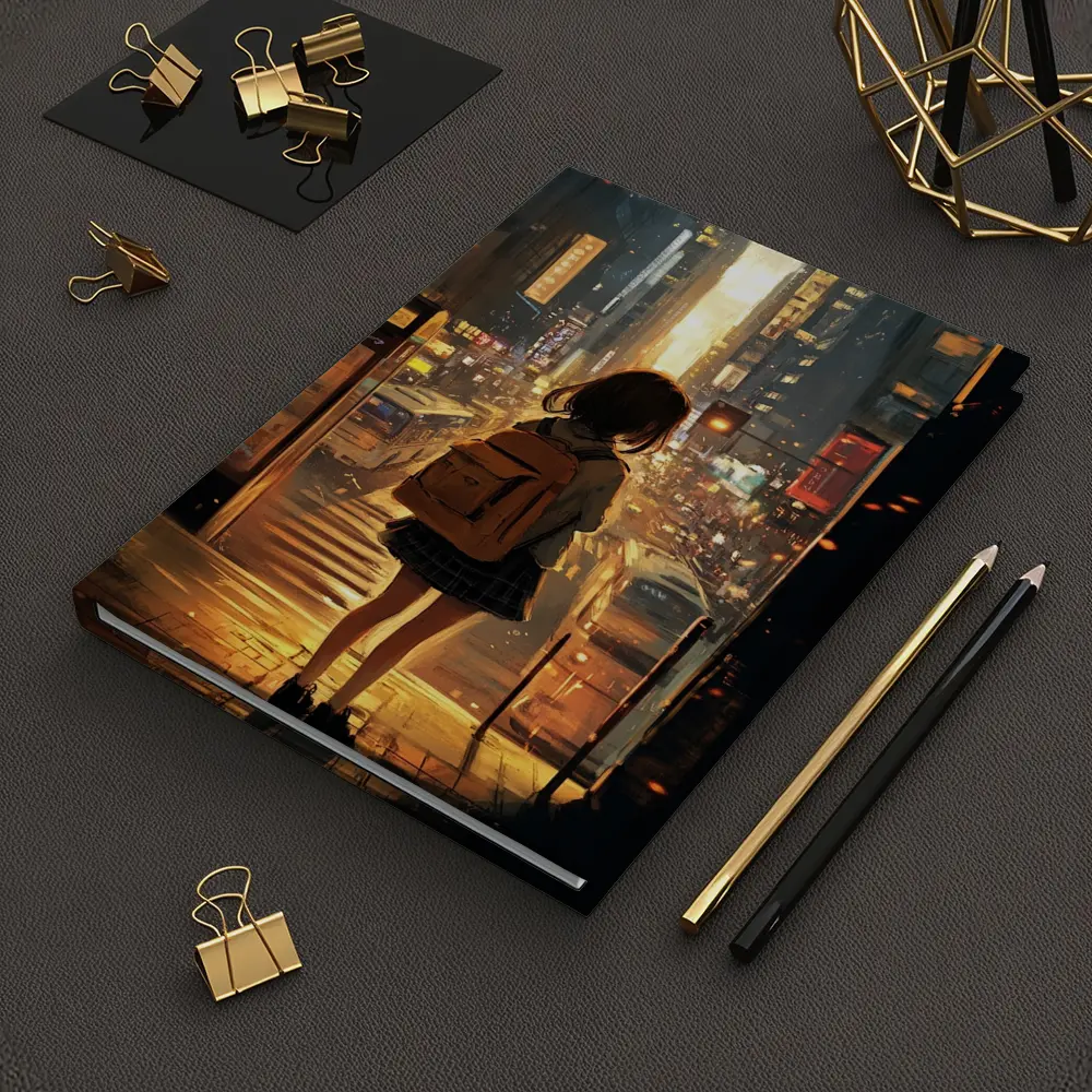 Anime Girl City Street Golden Sunset – Notebooks