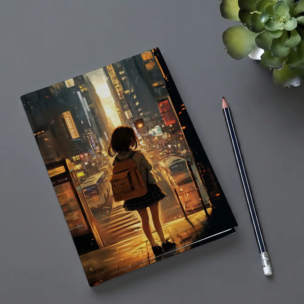 Anime Girl City Street Golden Sunset – Notebooks
