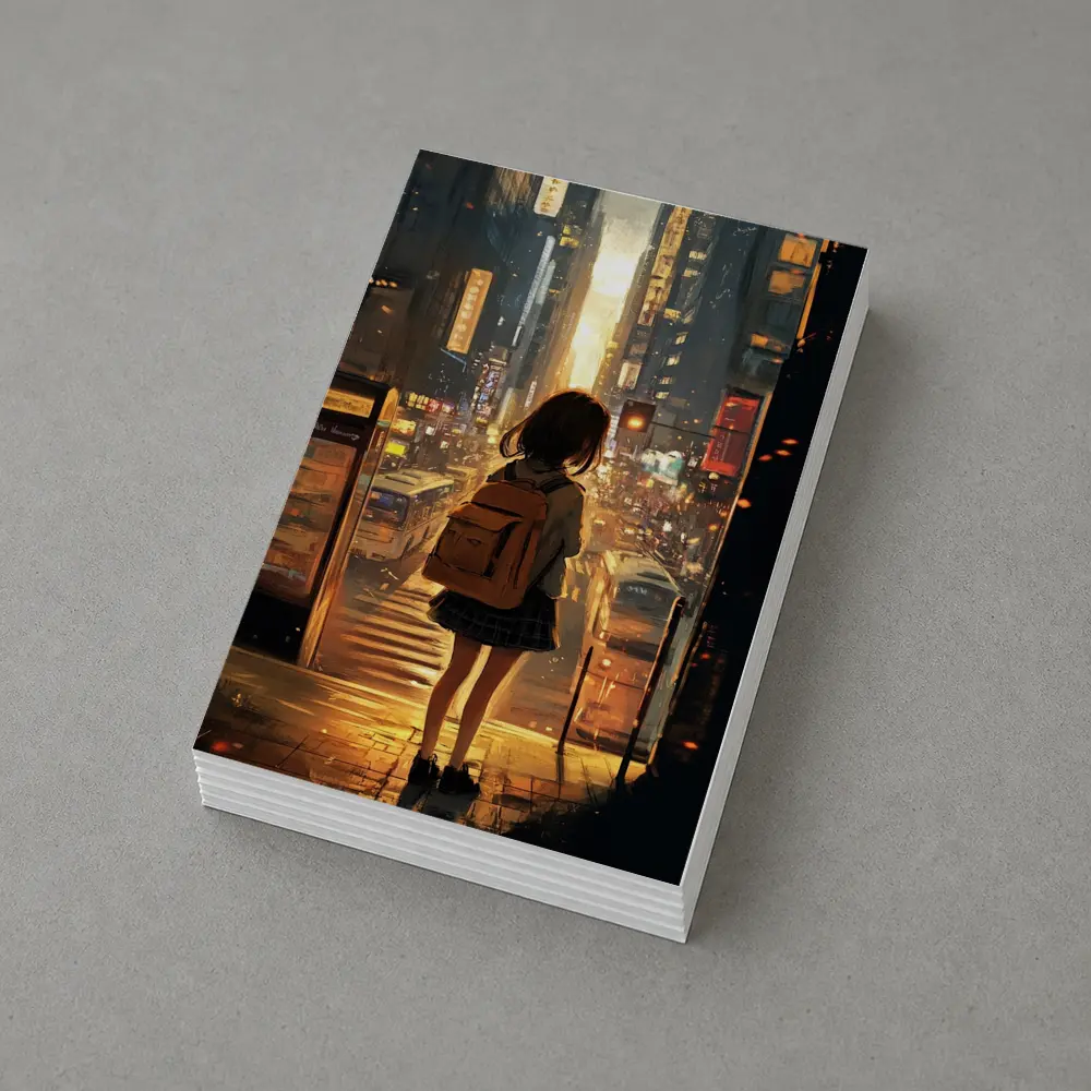 Anime Girl City Street Golden Sunset – Postcards