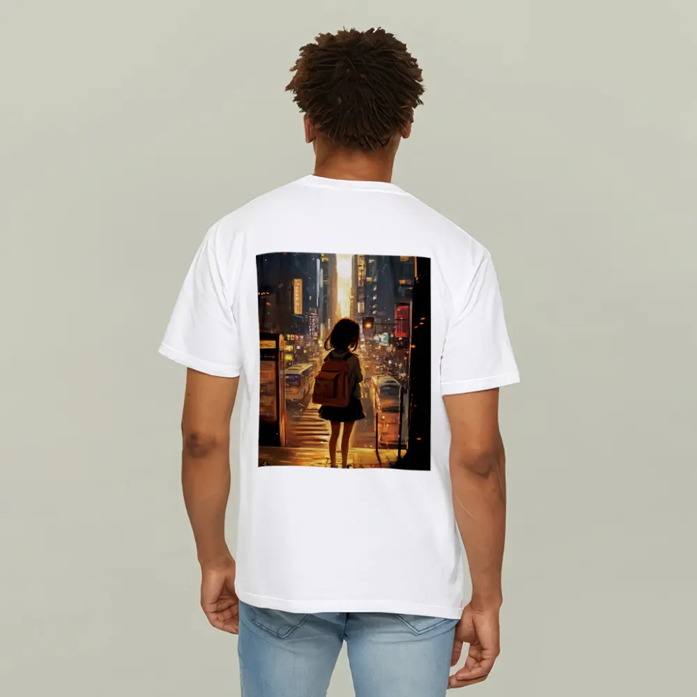 Anime Girl City Street Golden Sunset – T-Shirts