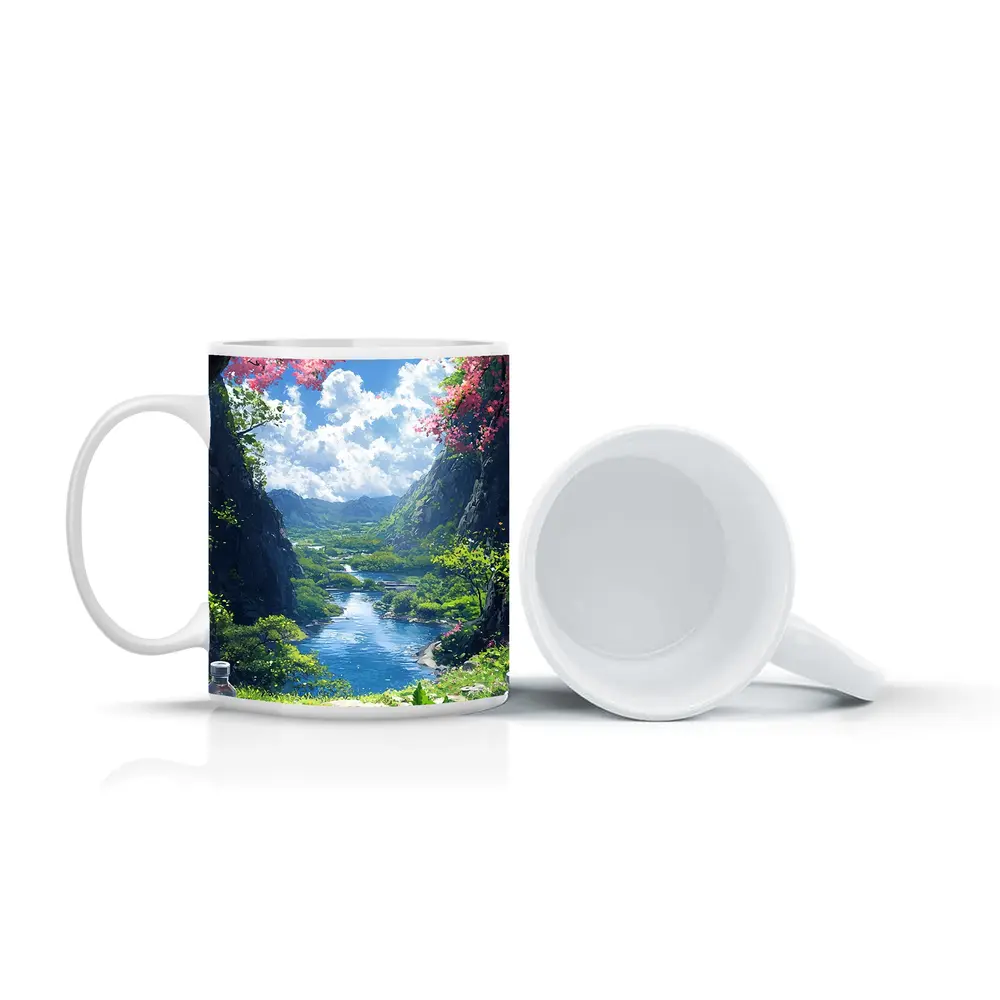 Anime Picnic Scene Cherry Blossoms River – Mugs