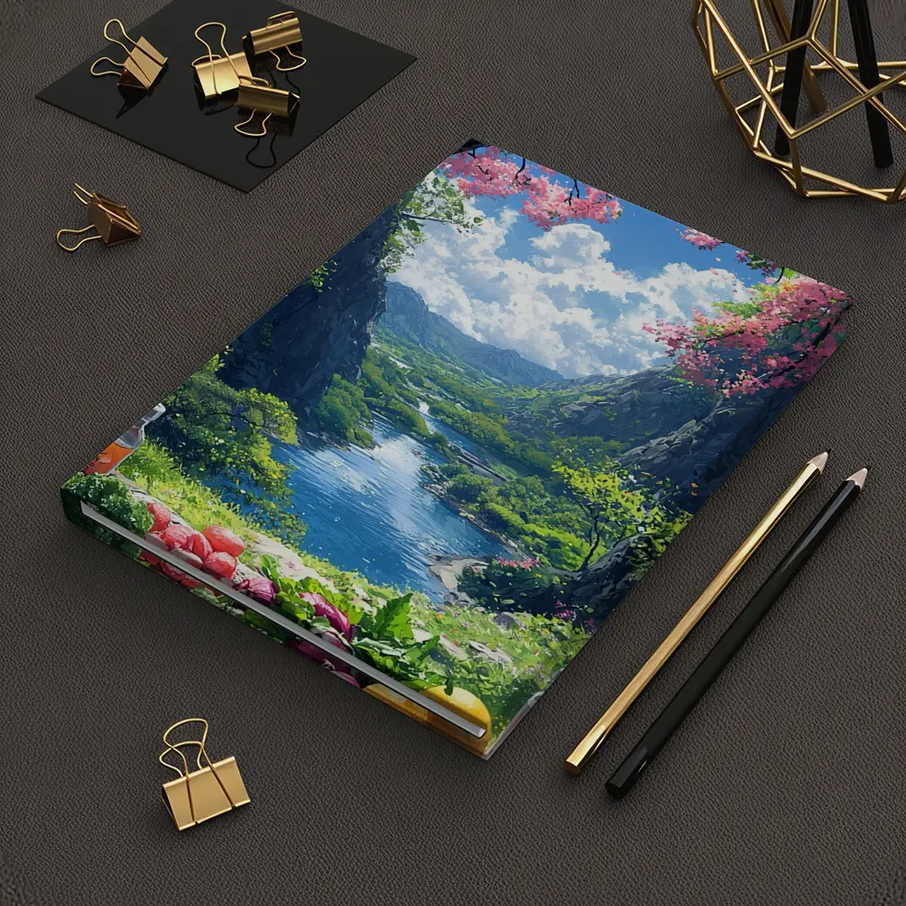 Anime Picnic Scene Cherry Blossoms River – Notebooks