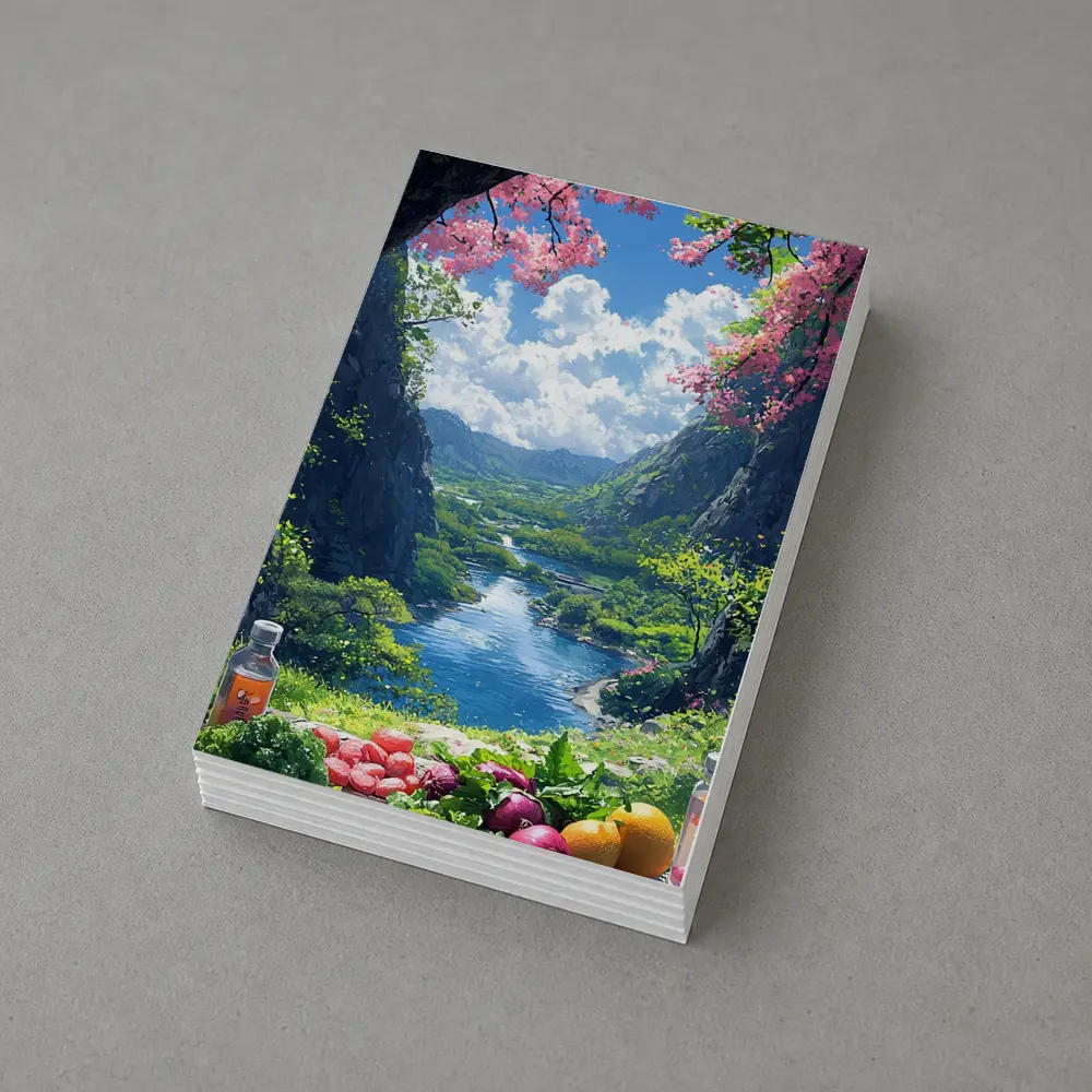 Anime Picnic Scene Cherry Blossoms River – Postcards