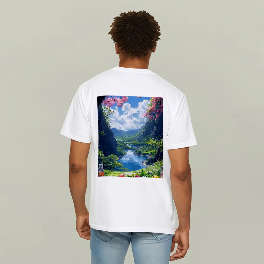 Anime Picnic Scene Cherry Blossoms River – T-Shirts