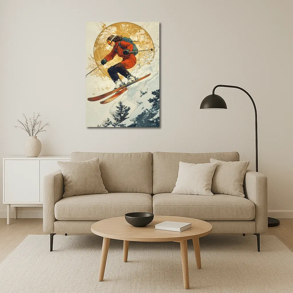 Skier Jumping Mid Air Winter Snow Trees – Wall Art