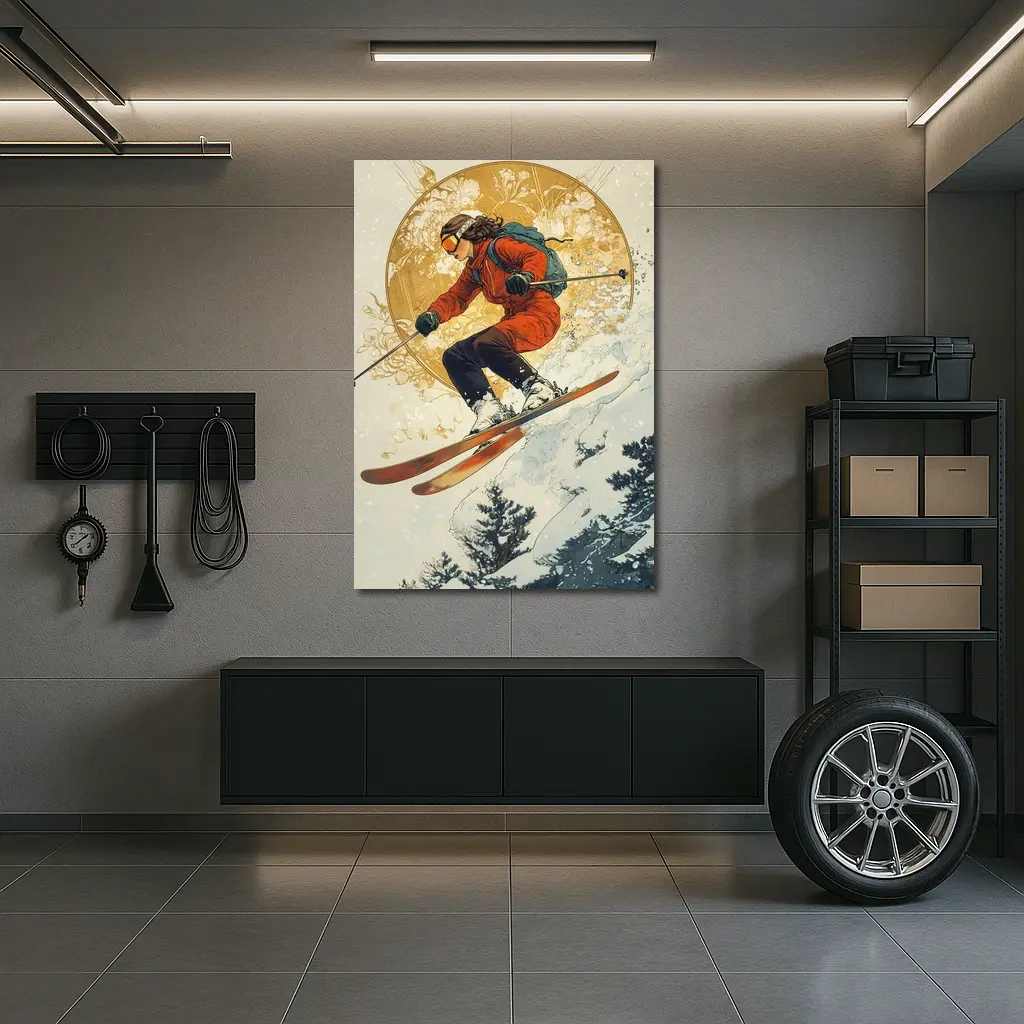 Skier Jumping Mid Air Winter Snow Trees – Wall Art