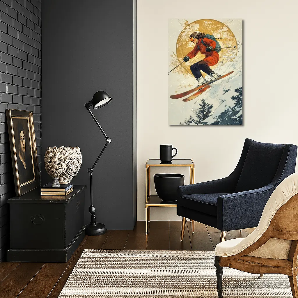 Skier Jumping Mid Air Winter Snow Trees – Wall Art