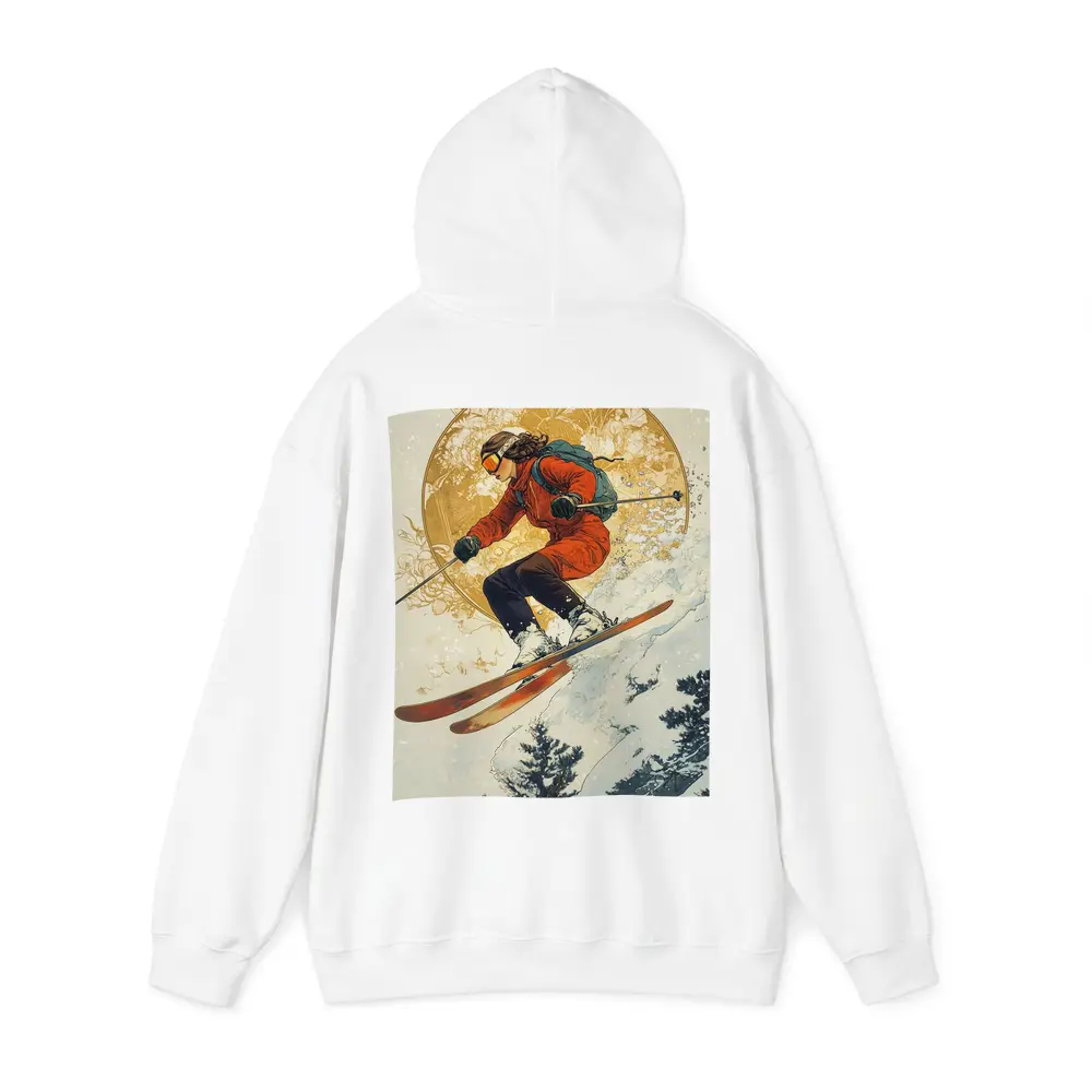 Skier Jumping Mid Air Winter Snow Trees – Hoodies