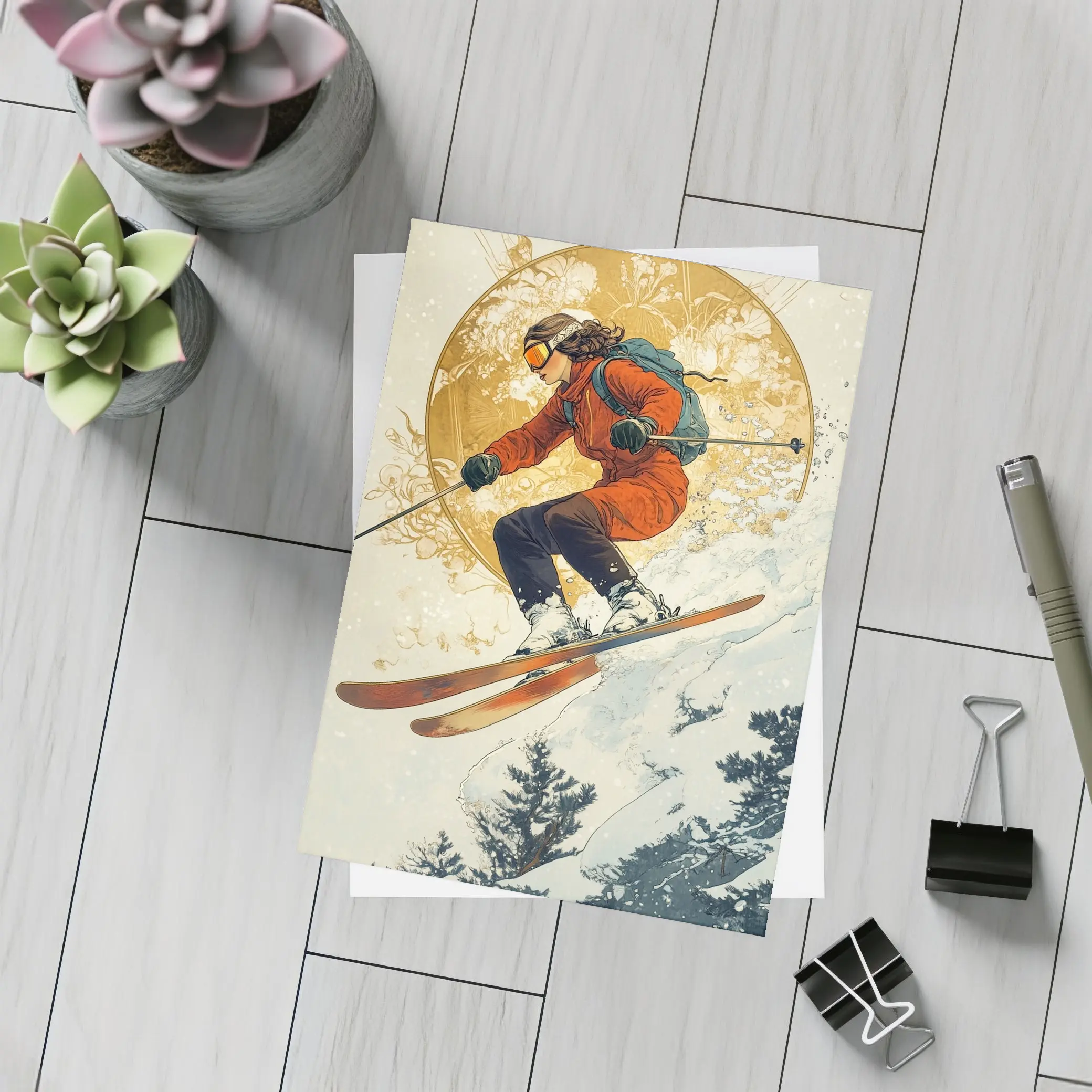Skier Jumping Mid Air Winter Snow Trees – Postcards