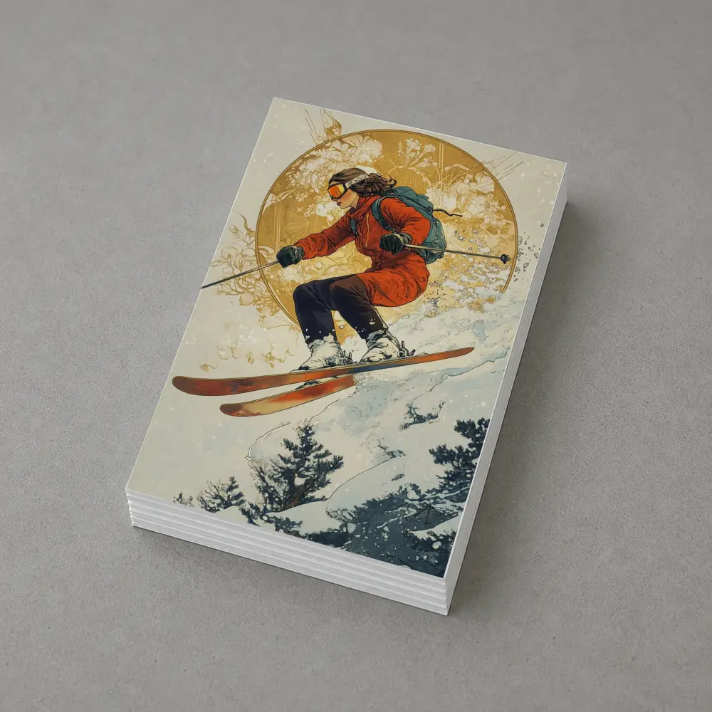 Skier Jumping Mid Air Winter Snow Trees – Postcards