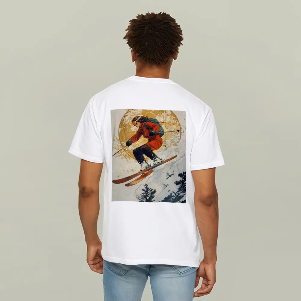 Skier Jumping Mid Air Winter Snow Trees – T-Shirts