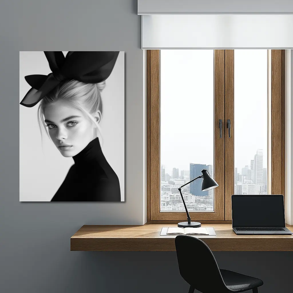 Black and White Fashion Portrait Woman Hat – Wall Art