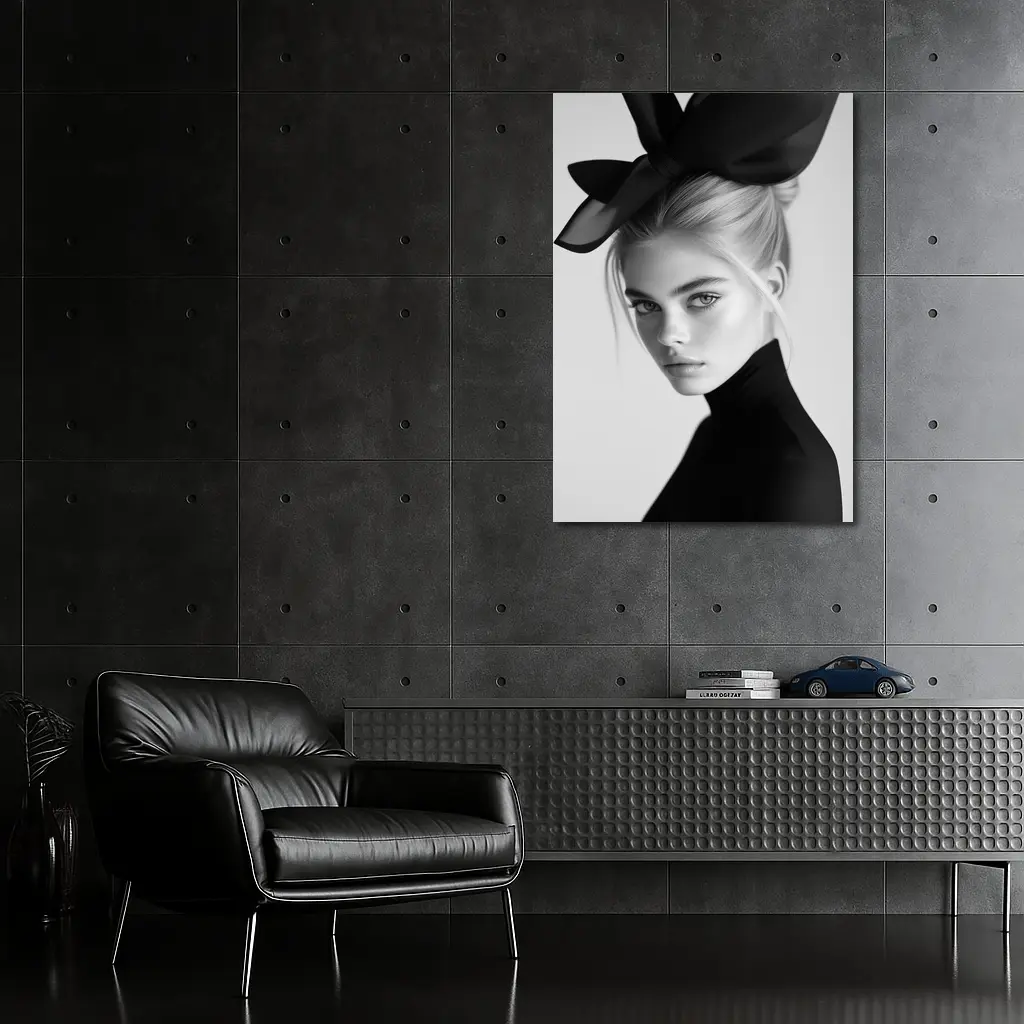 Black and White Fashion Portrait Woman Hat – Wall Art