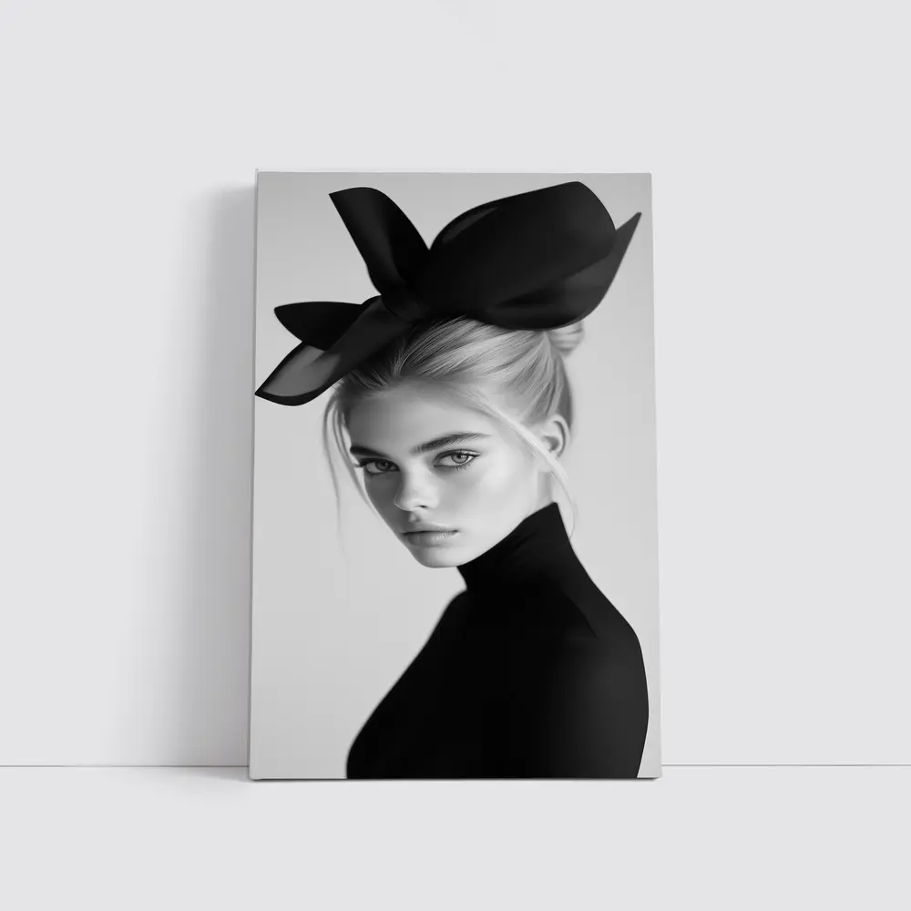 Black and White Fashion Portrait Woman Hat – Wall Art