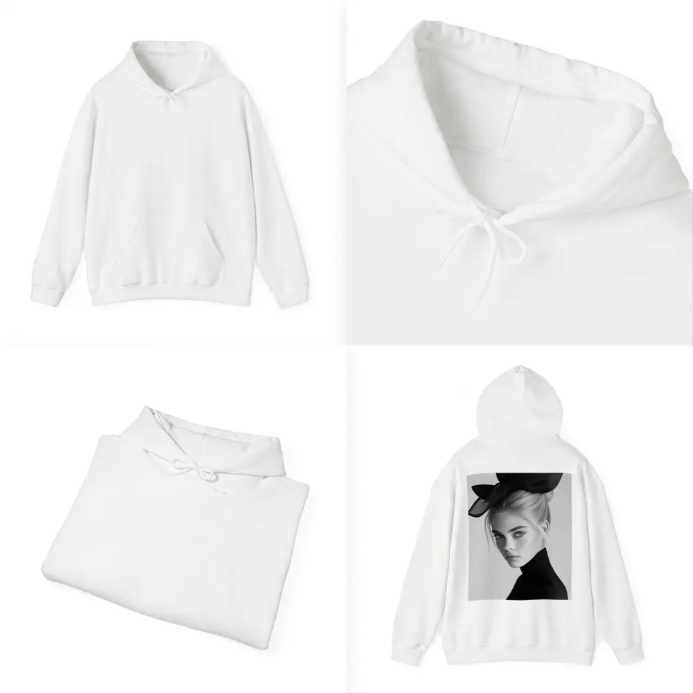 Black and White Fashion Portrait Woman Hat – Hoodies