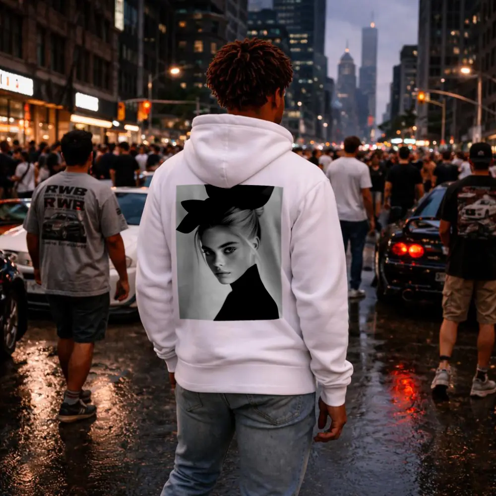 Black and White Fashion Portrait Woman Hat – Hoodies