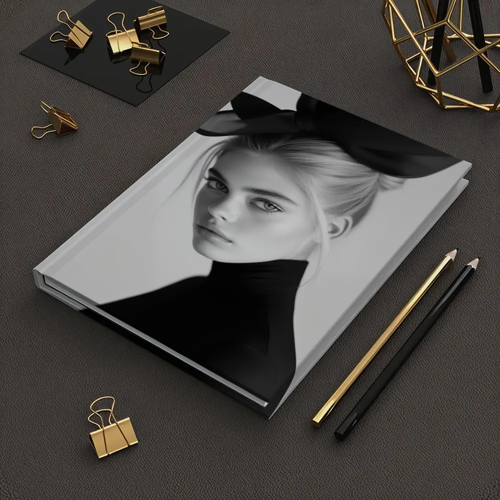 Black and White Fashion Portrait Woman Hat – Notebooks