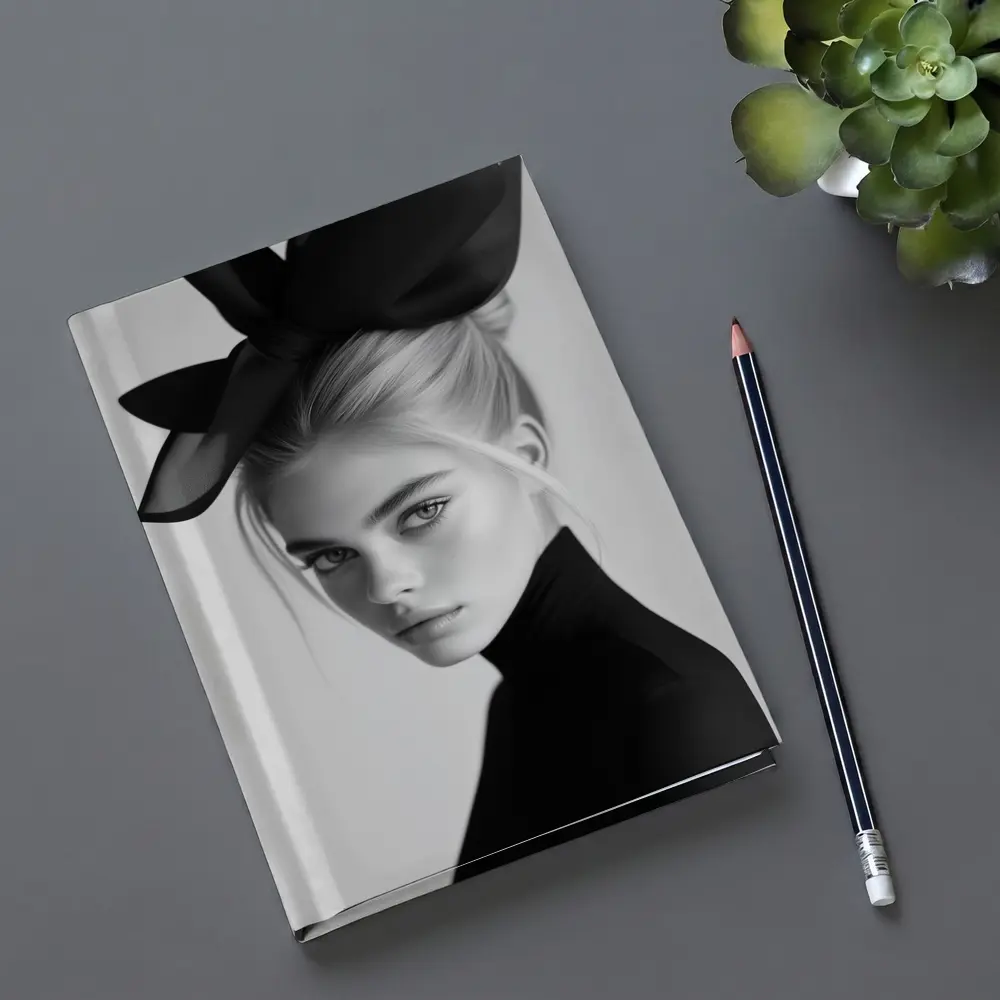 Black and White Fashion Portrait Woman Hat – Notebooks
