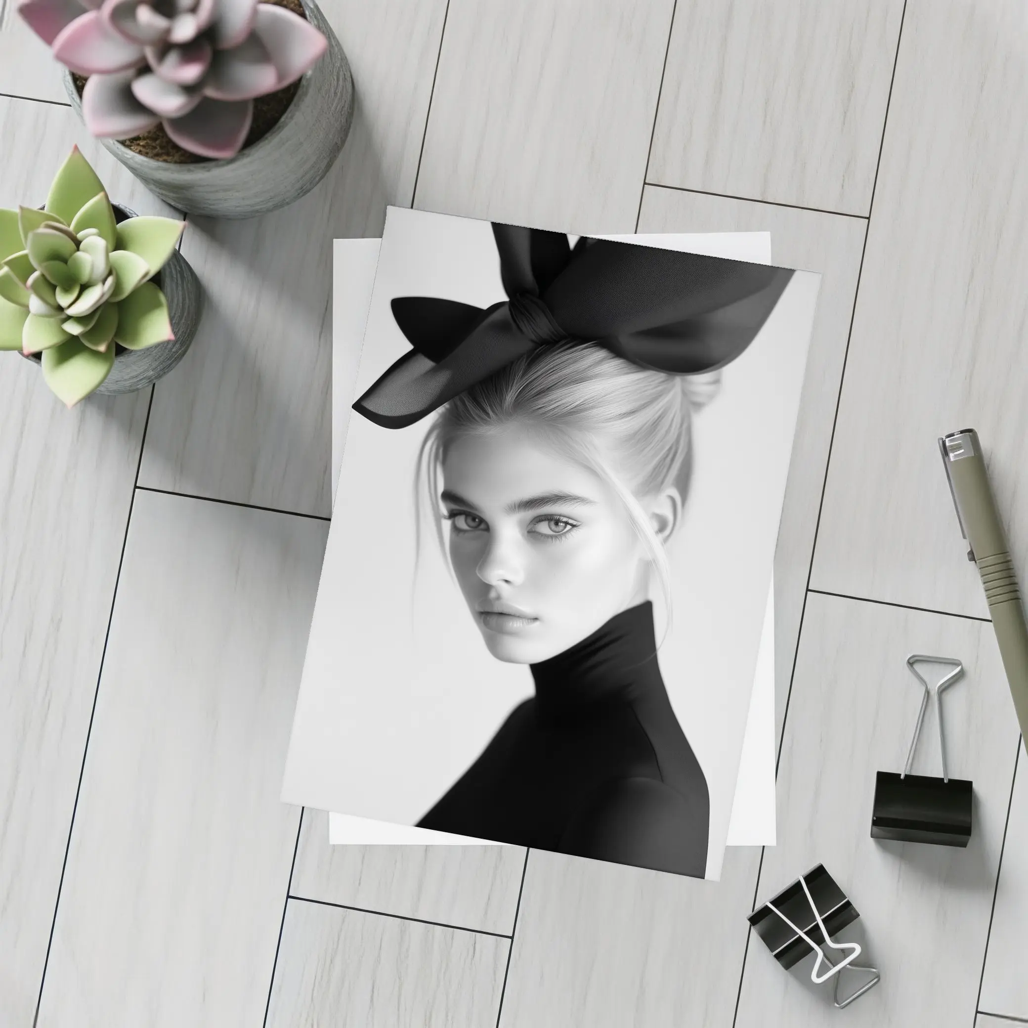 Black and White Fashion Portrait Woman Hat – Postcards