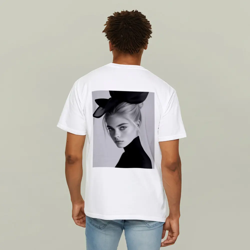 Black and White Fashion Portrait Woman Hat – T-Shirts