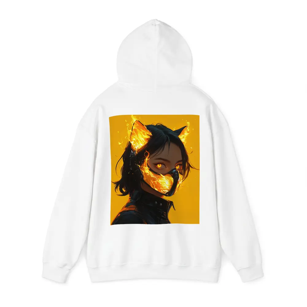 Anime Cat Girl Fire Mask Yellow Background – Hoodies