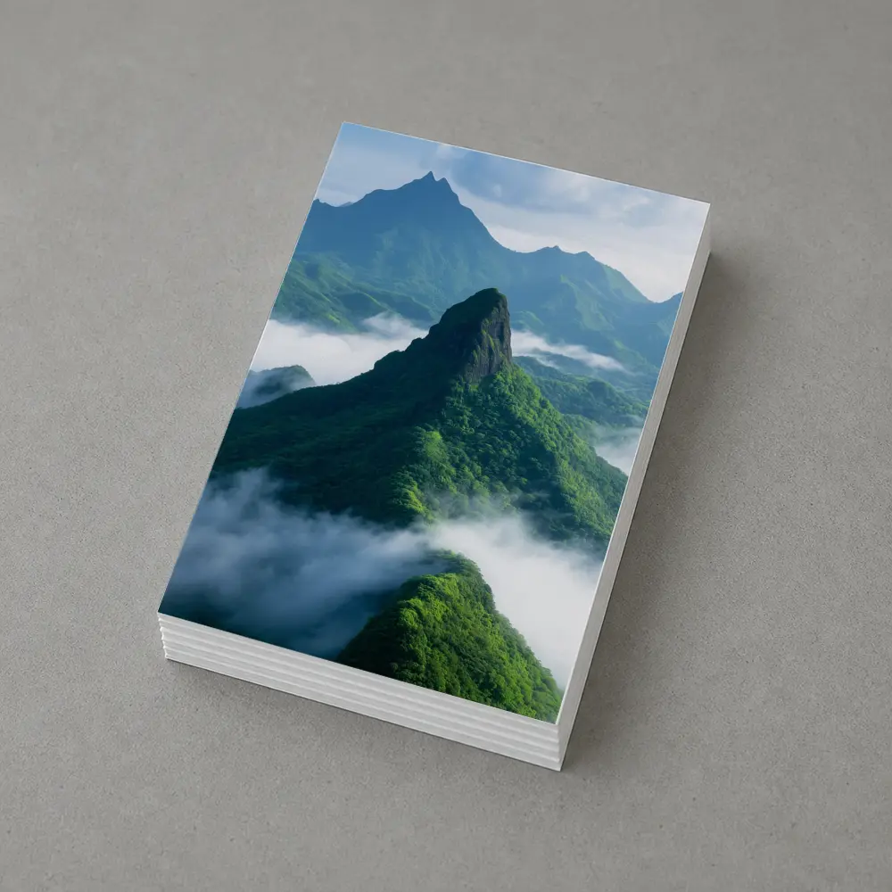 Green Misty Mountain Peaks Blue Sky – Postcards