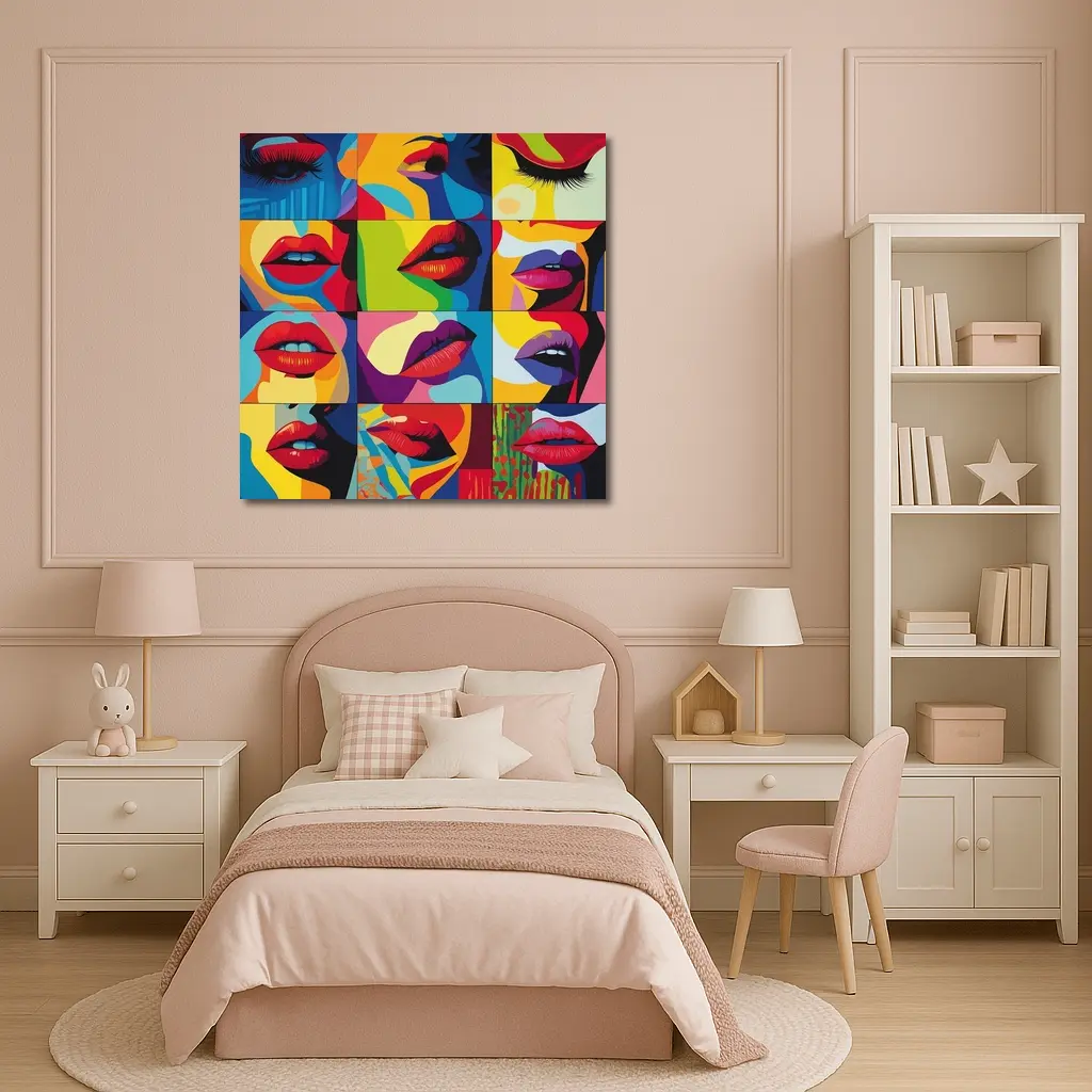 Pop Art Women Lips Bold Colorful Grid – Wall Art