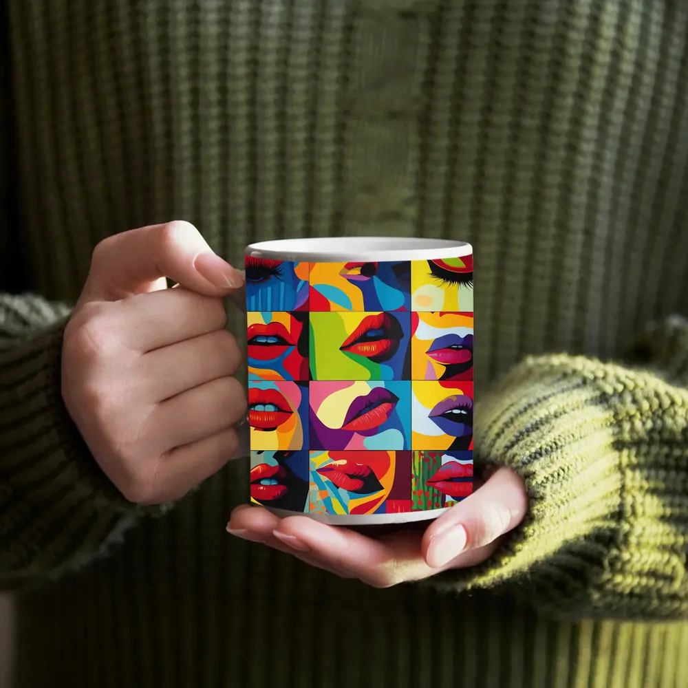 Pop Art Women Lips Bold Colorful Grid – Mugs