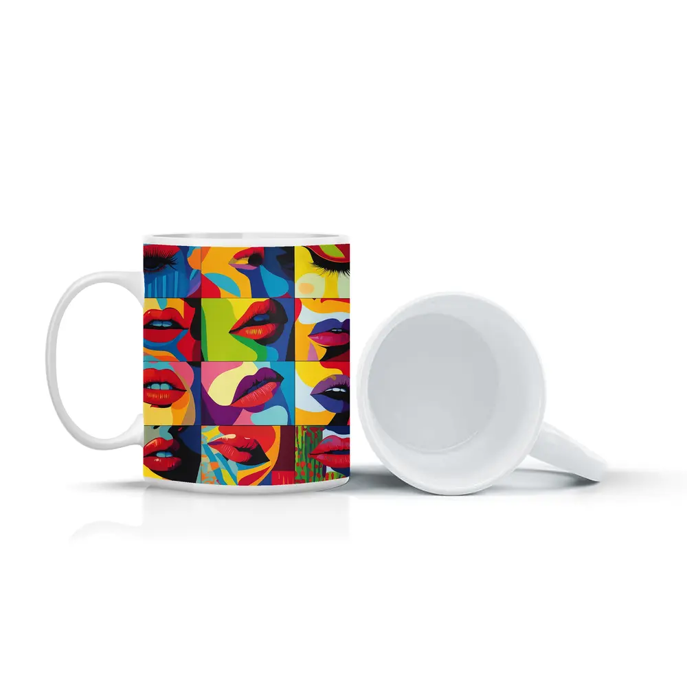 Pop Art Women Lips Bold Colorful Grid – Mugs