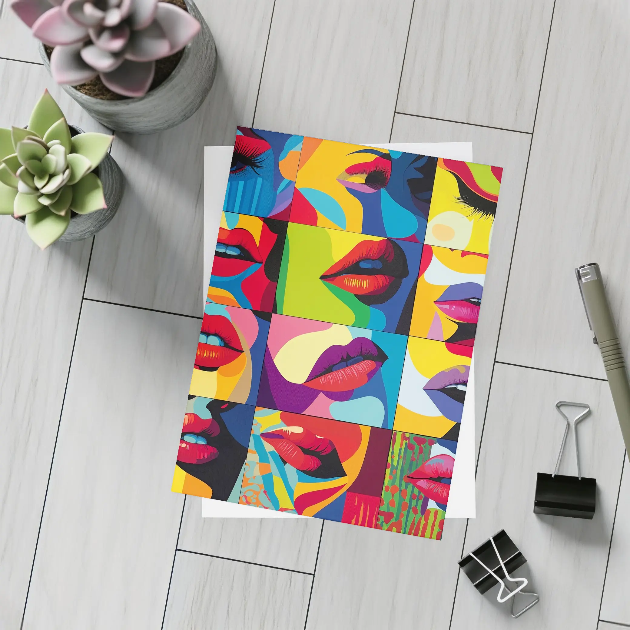 Pop Art Women Lips Bold Colorful Grid – Postcards