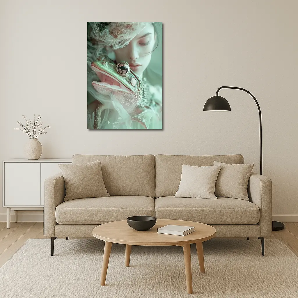 Girl Holding Green Frog Soft Fantasy – Wall Art