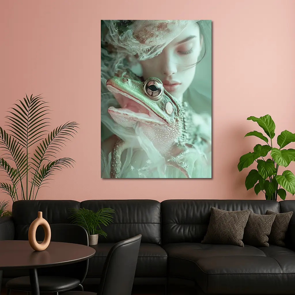 Girl Holding Green Frog Soft Fantasy – Wall Art