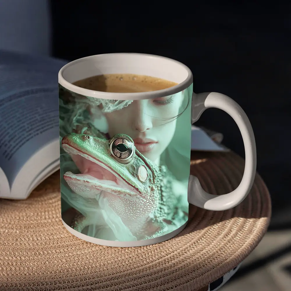 Girl Holding Green Frog Soft Fantasy – Mugs