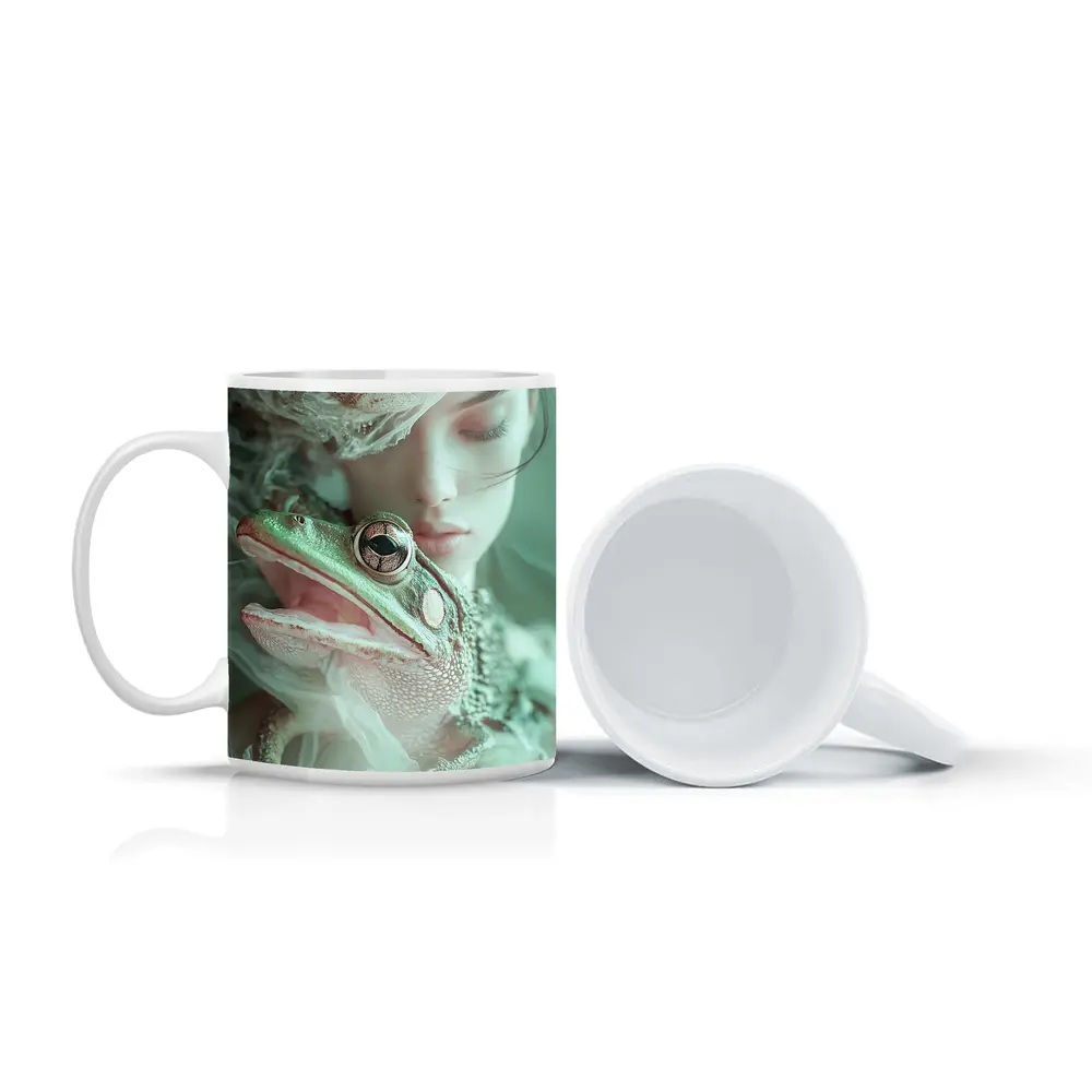 Girl Holding Green Frog Soft Fantasy – Mugs