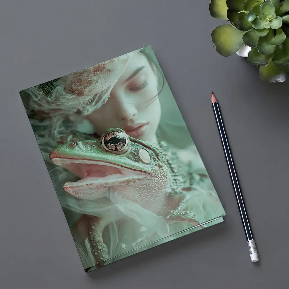 Girl Holding Green Frog Soft Fantasy – Notebooks